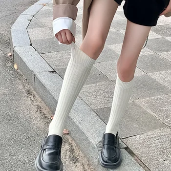  Moterys Ilgos kojinės Kojinės Medvilnė Solid Warm Knee High Ladies Girls Street Fashion Young Casual Knee Kojinės Harajuku