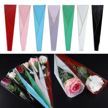  50vnt Elegantiški gėlių vyniojimo maišeliai Neperšlampami daugkartinio naudojimo vienos rožių rankovės Plastikinis maišelis vestuvių gimtadienio vakarėliams