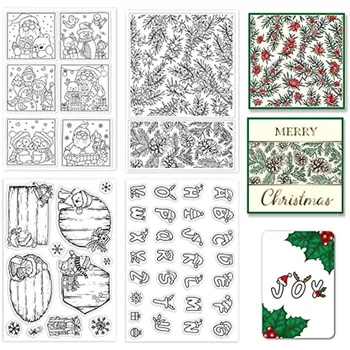  Kalėdinis aiškus antspaudų rinkinys 4 lapai Skaidrūs silikoniniai antspaudai Kalėdų Kalėdų tema Linksmų Kalėdų abėcėlė Holly Scrapbooking guma