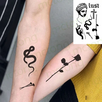  Neperšlampamas laikinas tatuiruotės lipdukas Arabų gyvatės kryžiaus rožių gėlių nagas Phoenix Fake Tatto Flash Tatoo kūno menas mergaitei moteriai vyrui