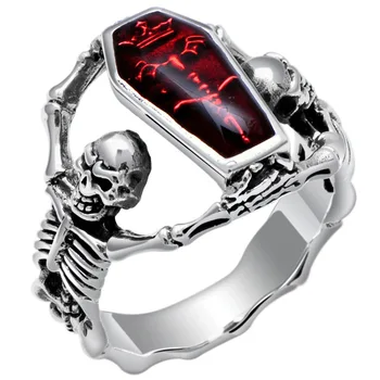  Kaukolės karsto žiedai vyrui Hip-hop Punk Rings Vintage Vampire Man Ring Gothic Woman Ring Jewelry Gift Ring Party Lovers Rings Rings
