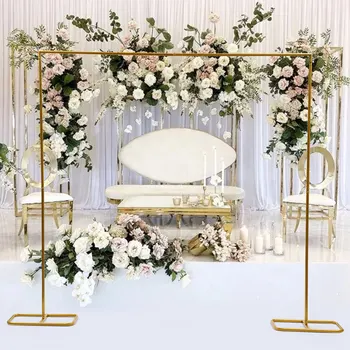  2*2.1M Auksinės vestuvinės arkos durys Kvadratinė metalinė gėlių lentyna su pagrindais Fonas Dekoratyvinis rėmas vestuvių vakarėliui